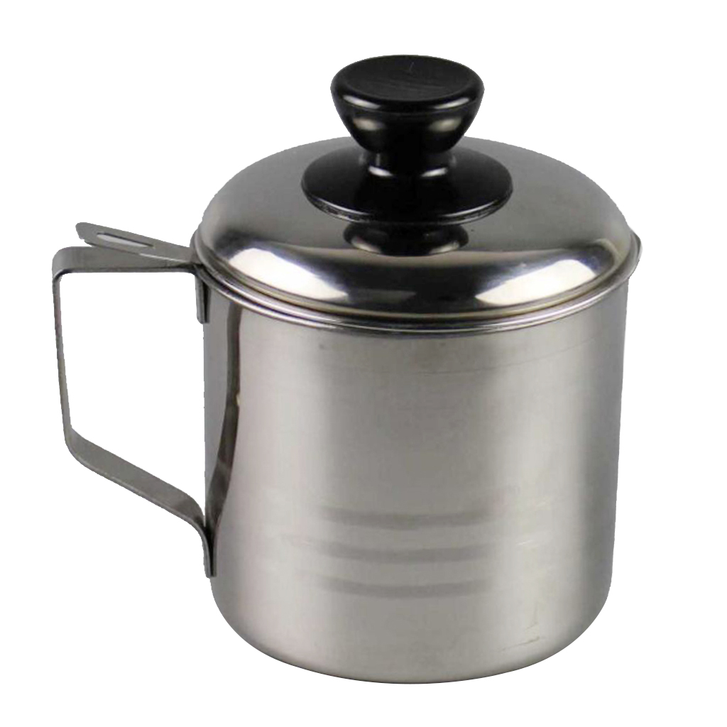 Stainless Oil Strainer Cup Can Container with Filter Mesh Kitchen Cookware