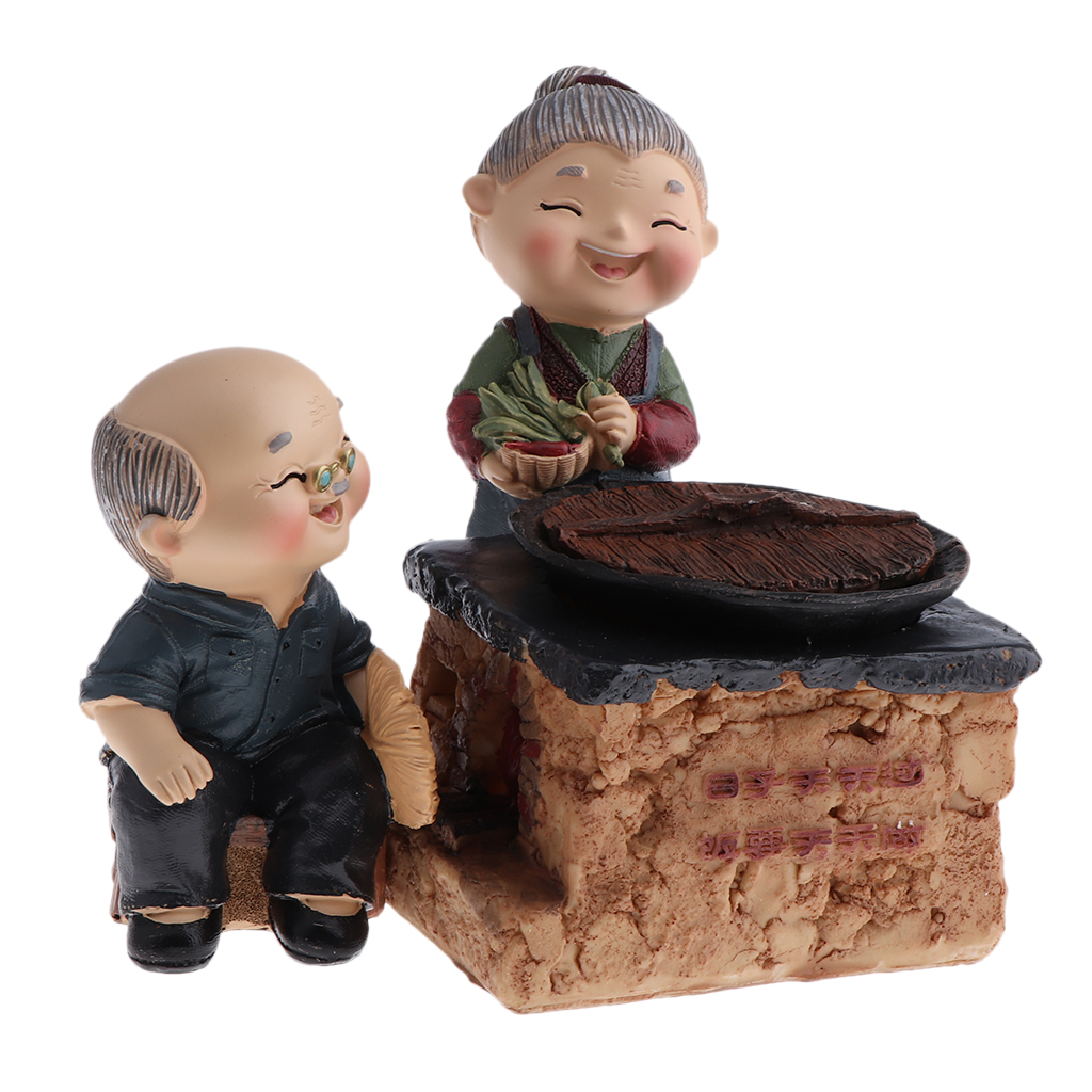 Handmade Resin Craft Loving Elderly Couple Figurines Old Age Happy Life Statue Home Ornament