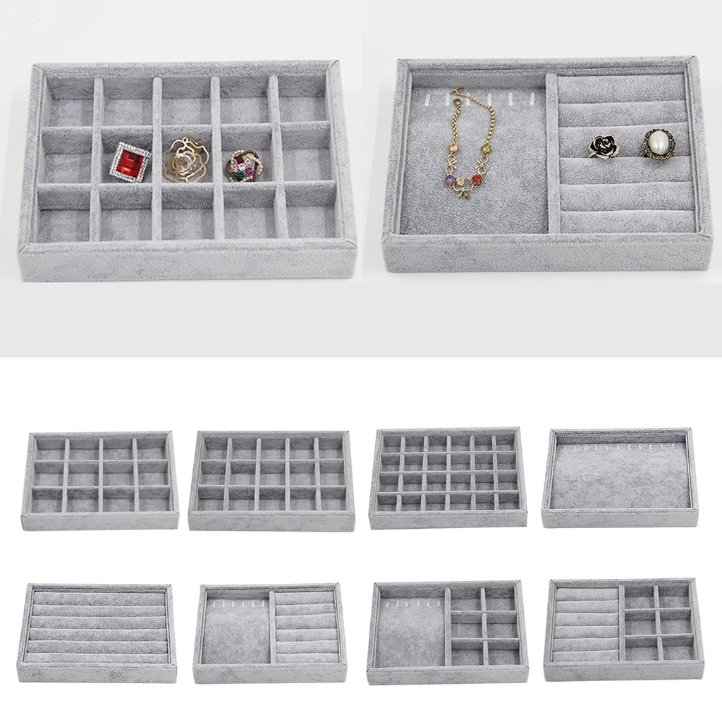 Velvet Jewelry Display Organizer Tray Holder Storage Showcase Bead Container