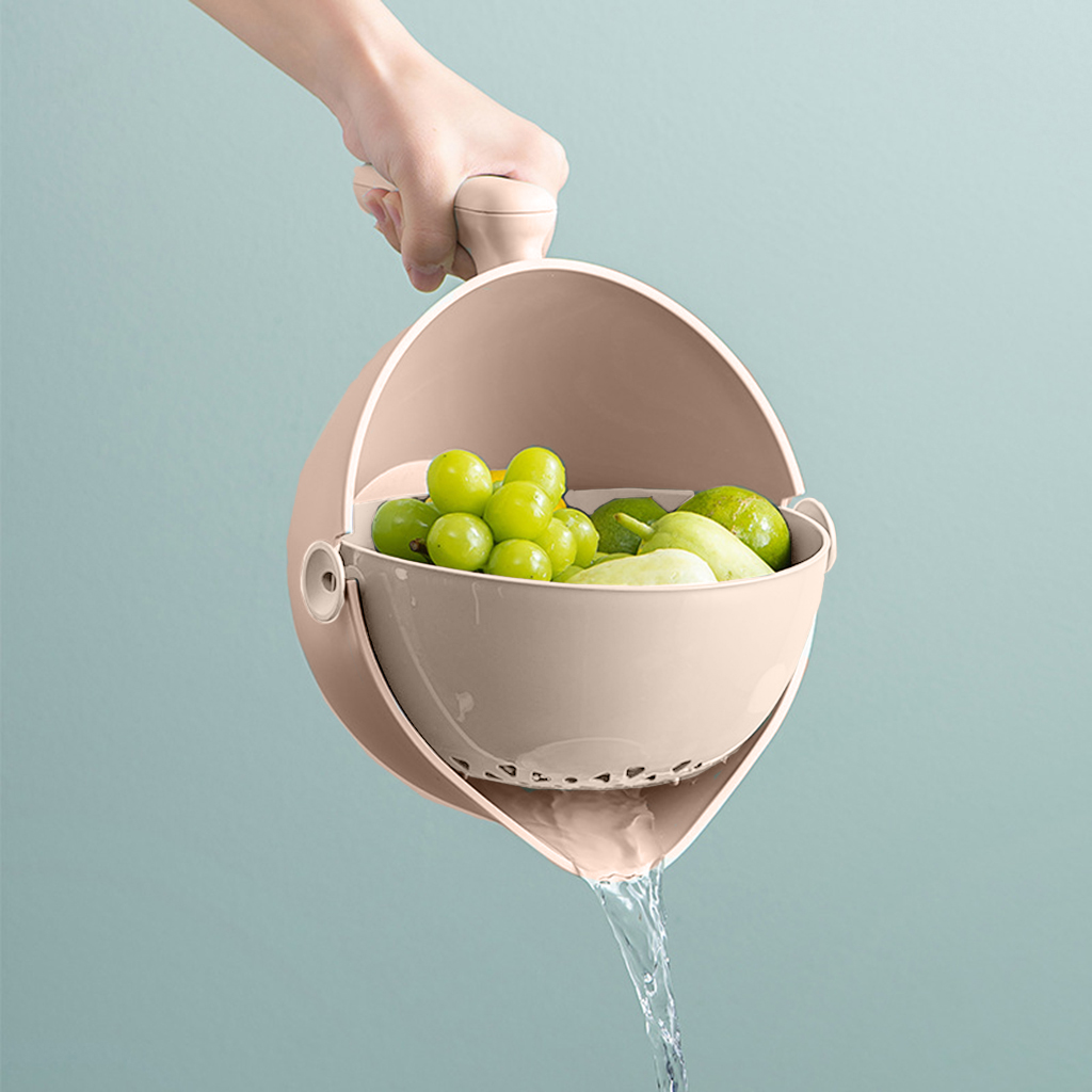 Plastic Vegetable Fruit Rice Wash Drain Strainer Colander Basket Kitchen Brown