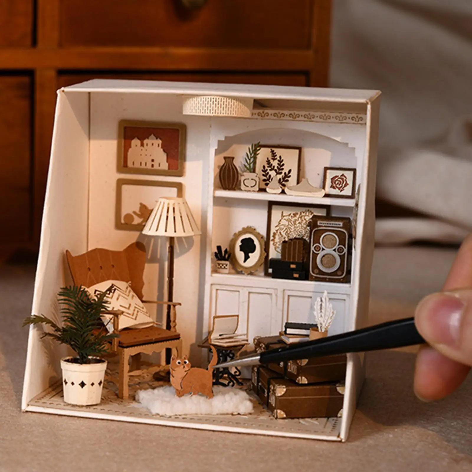 Crafts Miniature Kit Doll House, W/ LED Light & Furniture Set Paper Art Wood House 3D Puzzle Model Kids Toy Valentine`S Gift