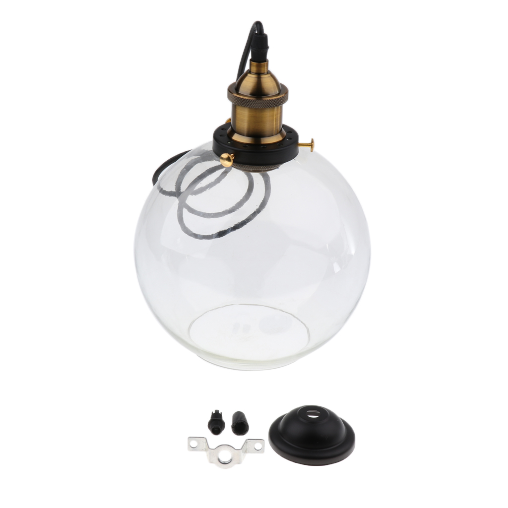Baoblaze E27 Vintage Glass + Iron Chandelier Pendant Light Lampshade Bulb Cage