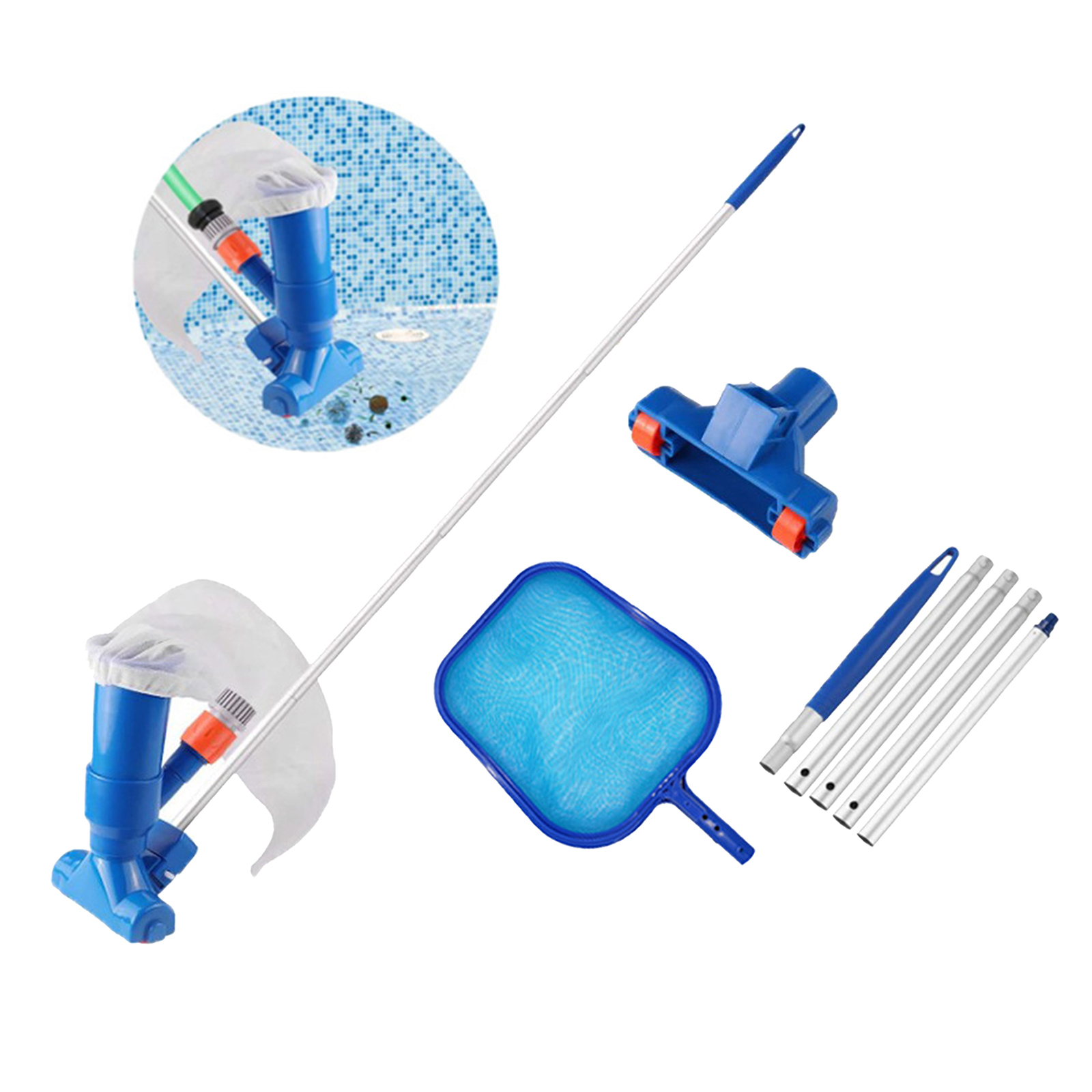 Pool Cleaning Maintenance Set Fine Mesh Net Vacuum Head Handle Hot Tub Underwater Fountain Pond Cleaning Kit Tool EU Standard