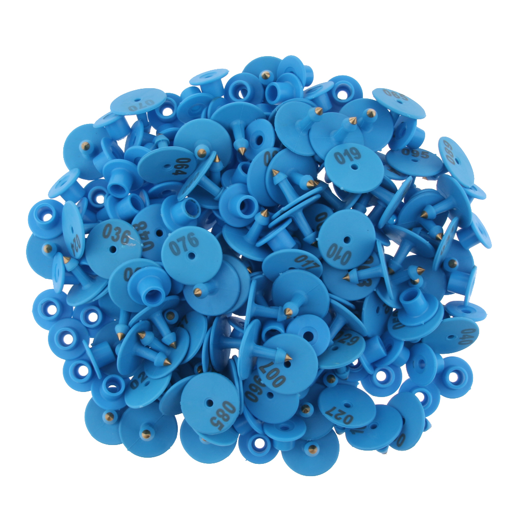 100PCS Small Pre Numbered Livestock Ear Tags for Pig Cow Goat Sheep Blue