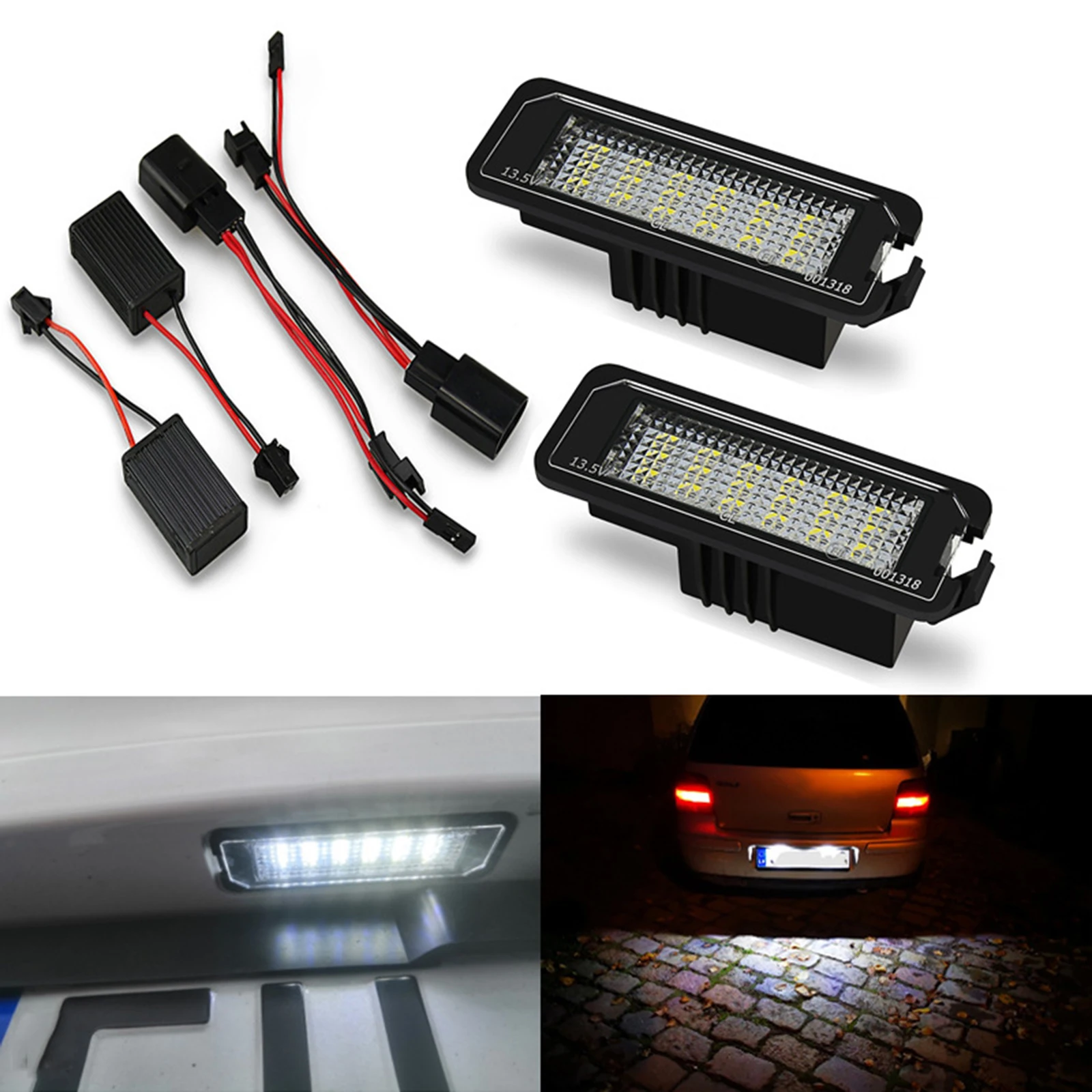 2Pcs LED License Number Plate Light Lamp Bulb Assembly Fits for VW Golf 4 5 6