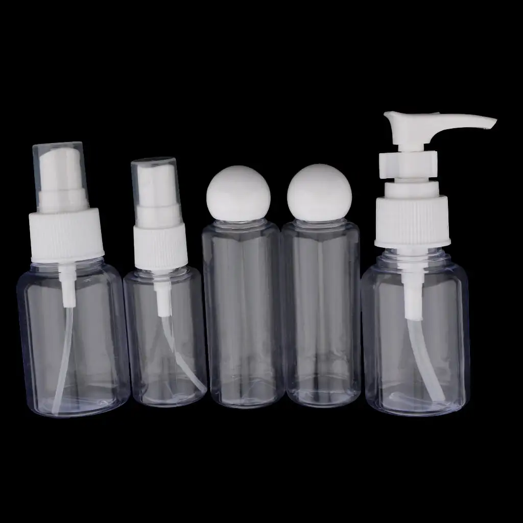 Travel Bottles Case Set for Makeup Toiletries Shampoo Soap Liquid Containers Leak Proof Portable Cosmetic PVC Bag Kit Pack of 5