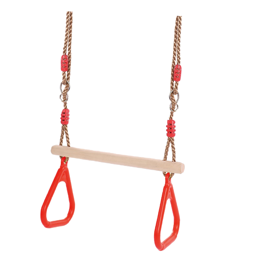 Wooden Trapeze Swing with Rings for Indoor Outdoor Yard Garden Play Toys