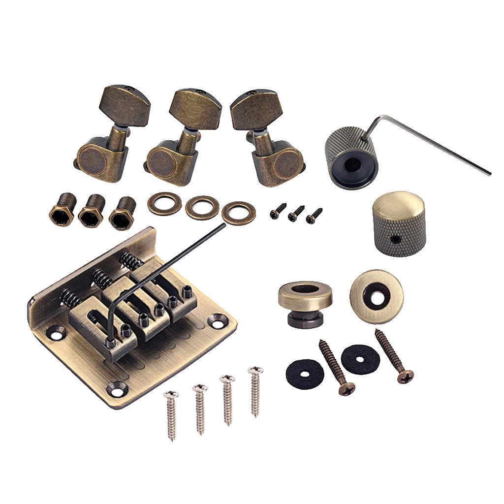 Combo Kits Bronze Saddle Bridge Tuning Pegs Control Knobs Strap Locks Wrenches Screws Washers for 3 String Cigar Box Guitar