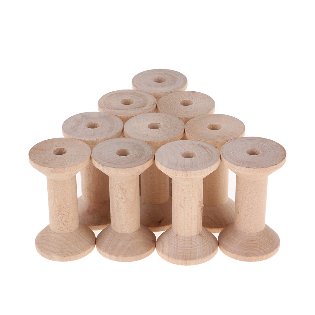 10x Natural Wood Spool Wire Thread Bobbins Cord Coil Sewing Supplies 3.5x6cm