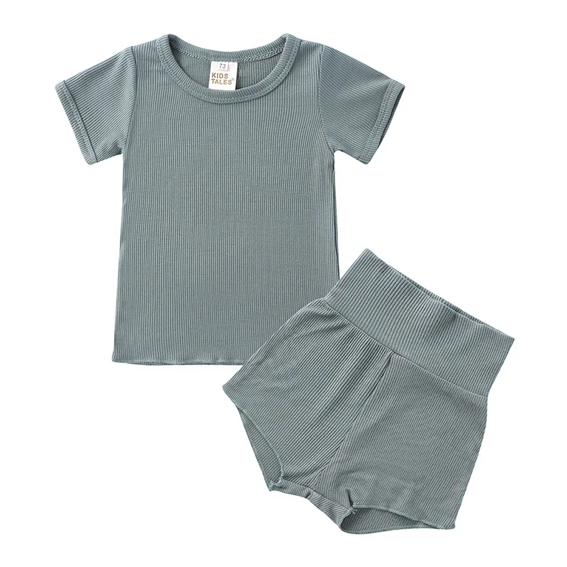 2pcs Baby Clothes Sets Summer Solid Kids Short Sleeve Cotton T-shirt and Pants High Waist Boys Girls Outfits for 1-4 Years Old new baby clothing set	