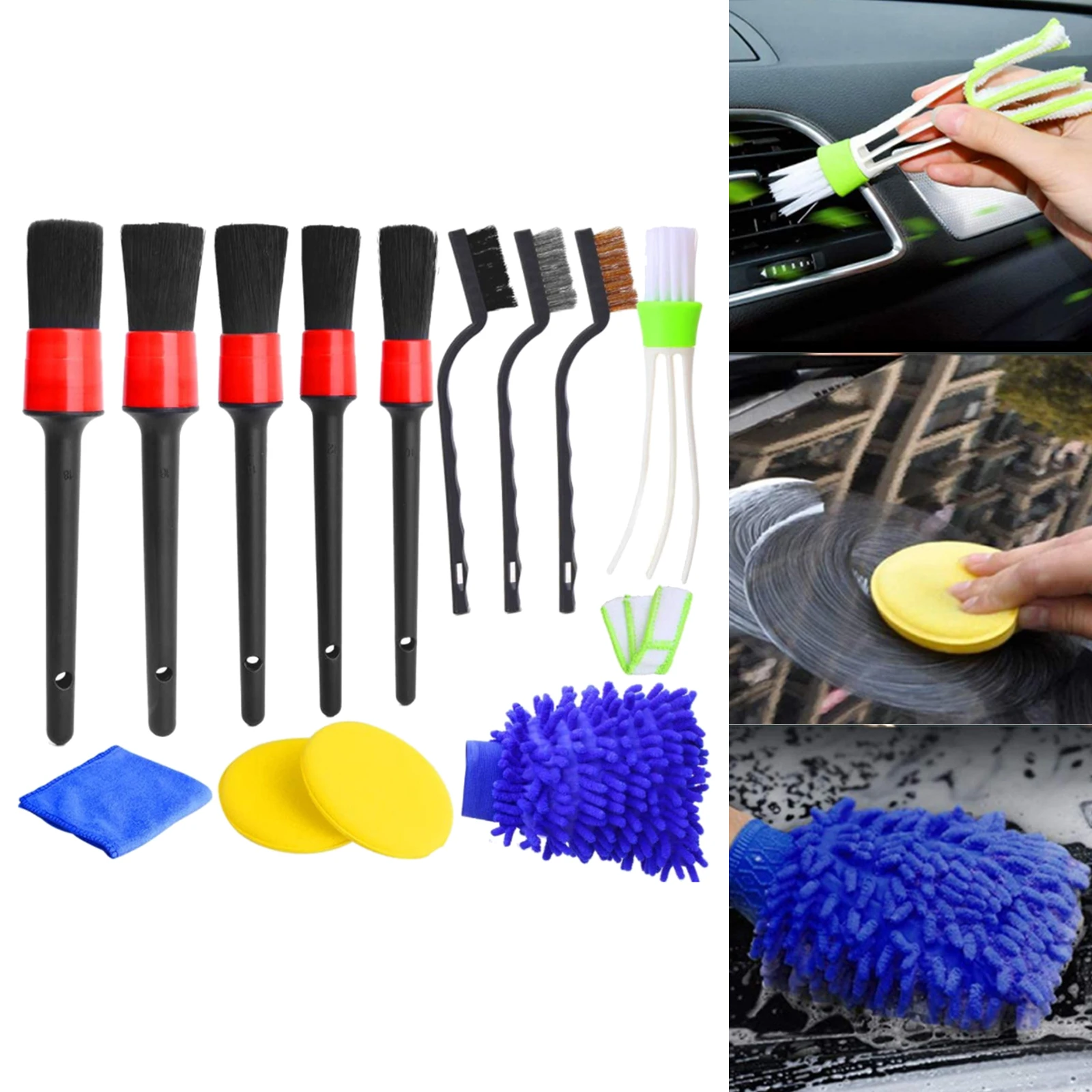13x Car Detailing Brush Set Dashboard Air Outlet Clean Brush Tools Dashboard Interior Exterior Leather Air Vents Cleaning