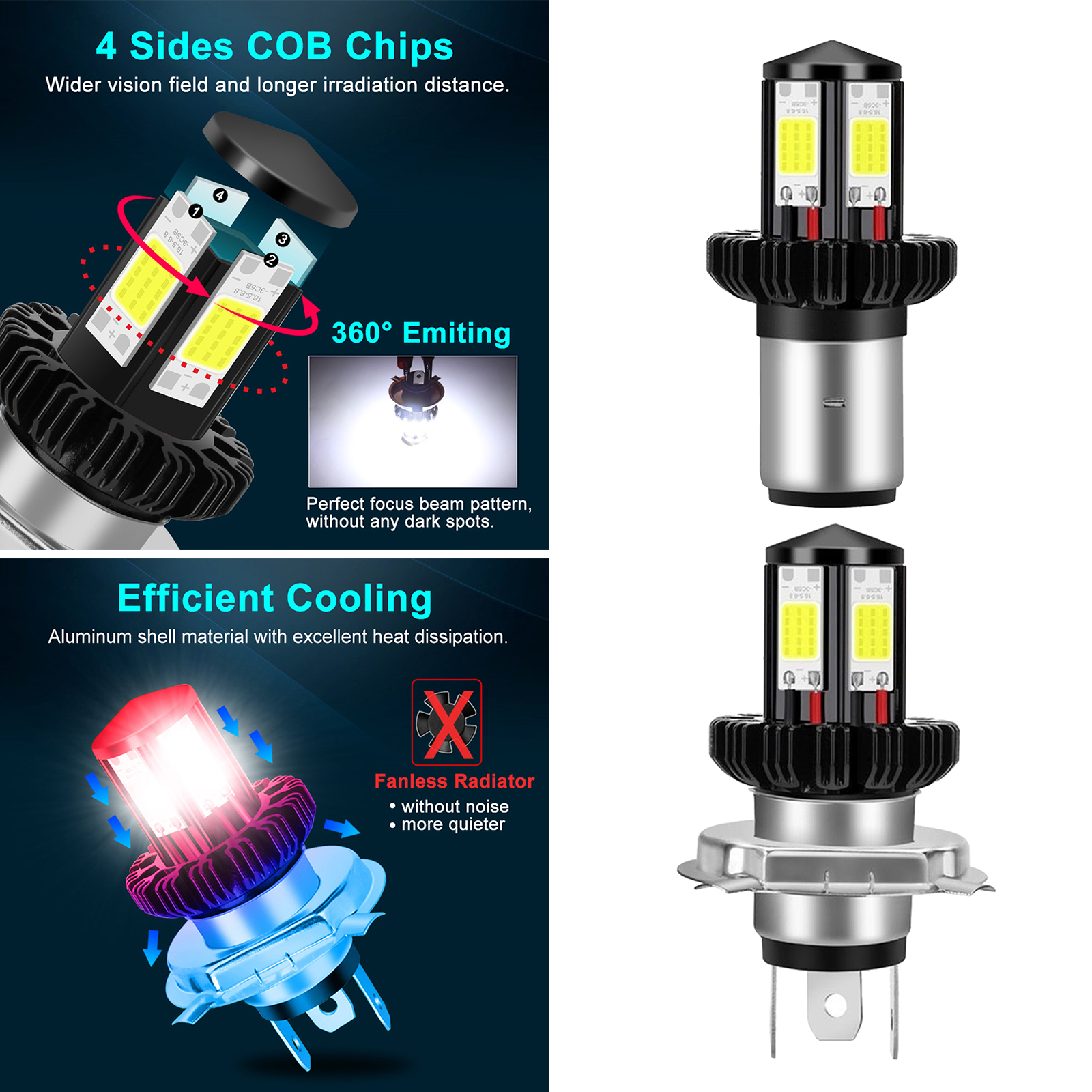 H4/ BA20D Motorbike Motorcycle Headlight Bulbs LED Conversion Kit 1200LM Easy install