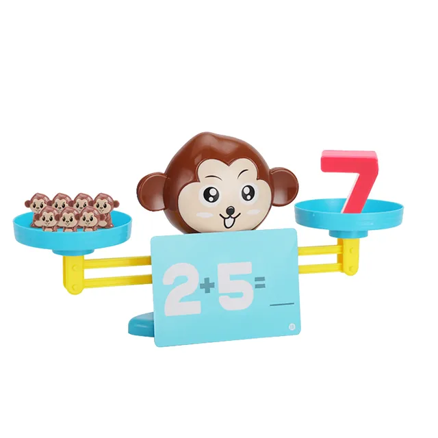 Jogo tabuleiro de matemática, macaco e gato, balança de brinquedo