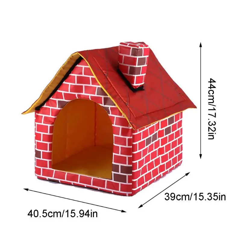 cdhgsh Warm Indoor Soft Dog Kennel with Chimney Pet Large House Simulation Brick Doggy Brick Dog Kennel Red
