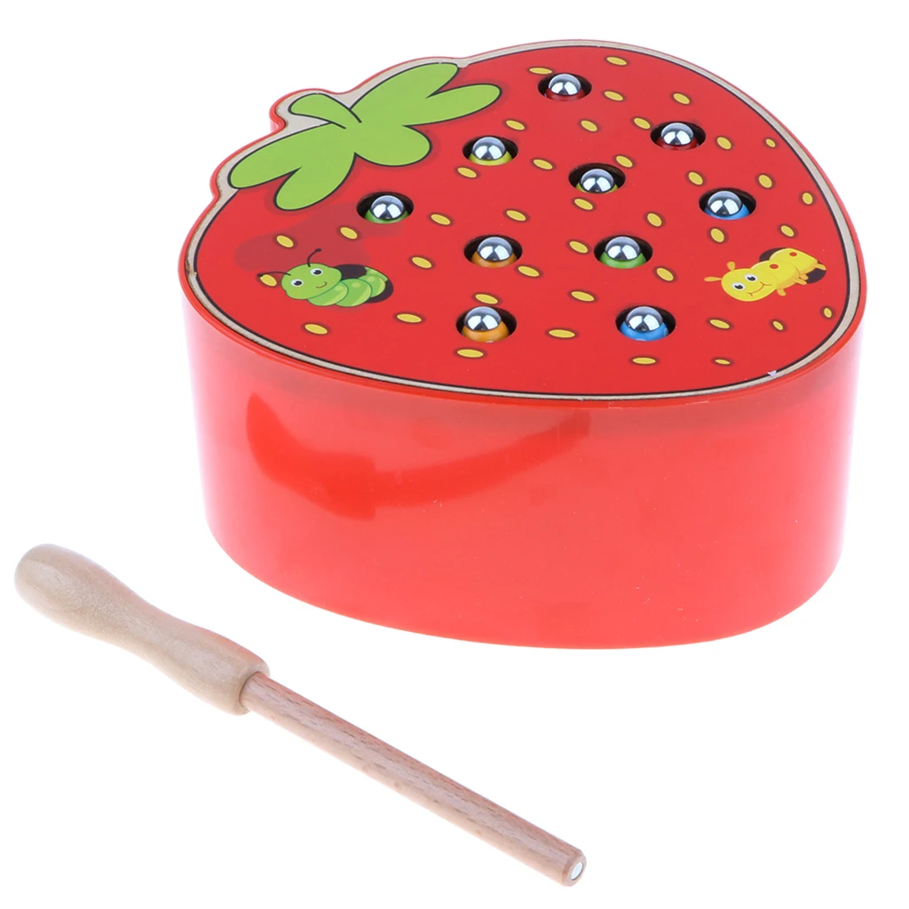 Wooden Strawberry Magnetic Bug Catching Game Educational Toy for Toddler