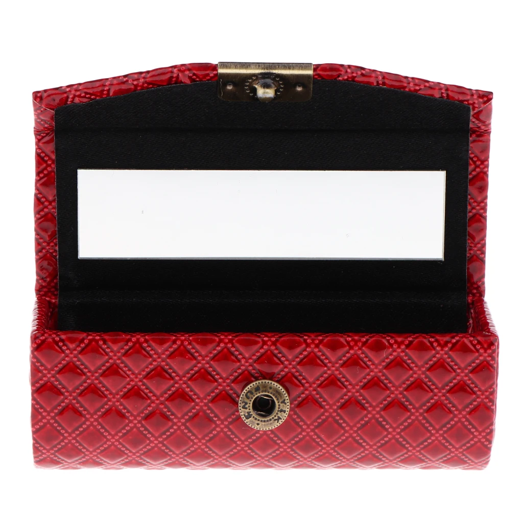 High-grade Leather Lipstick Holder Case Organizer Box W/ Mirror for Purse