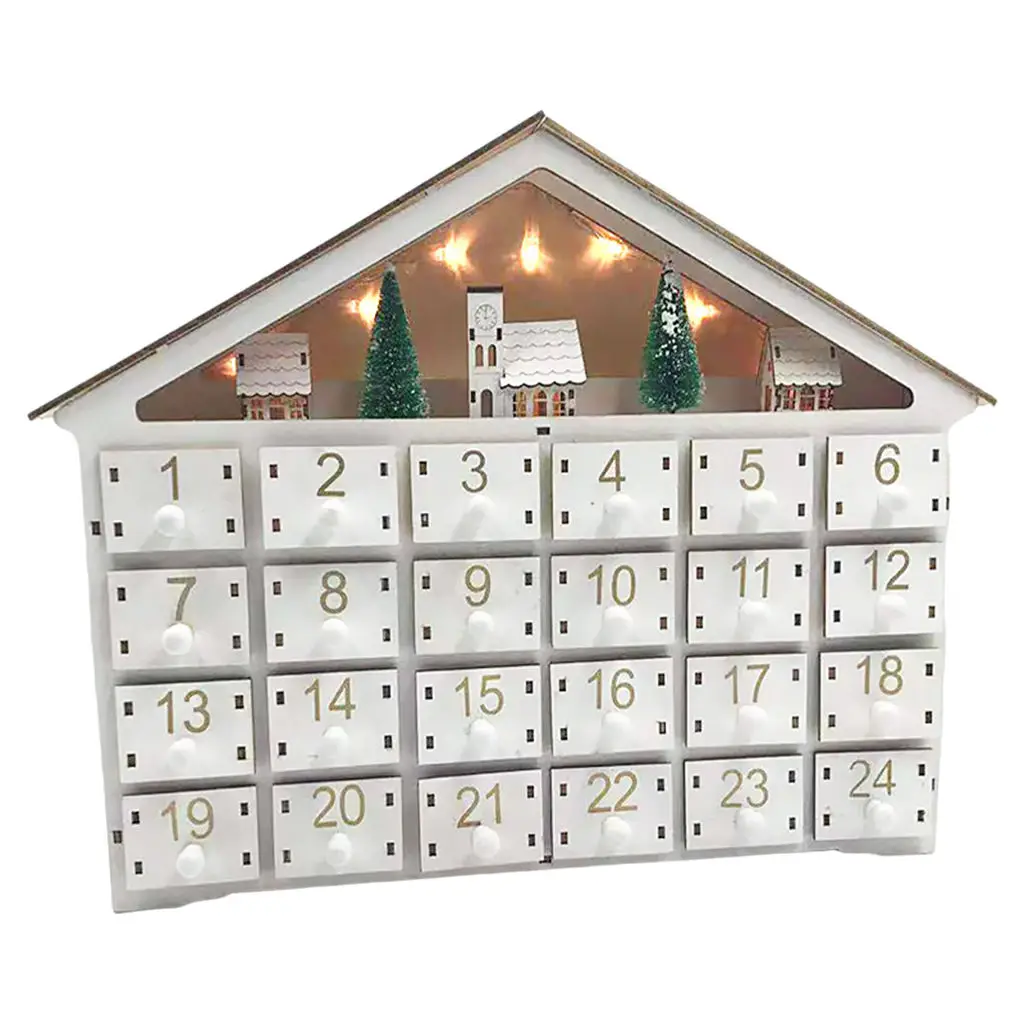 Creative Christmas Wooden Advent Calendar Table Decor with LED Light 24 Drawers Count Down Calendar for Kids Gifts Ornaments