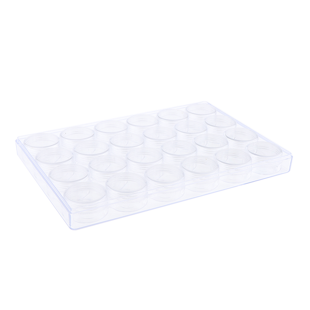 24 Empty Jars Clear Makeup Nail Art Beads Storage Containers W/ Large Box