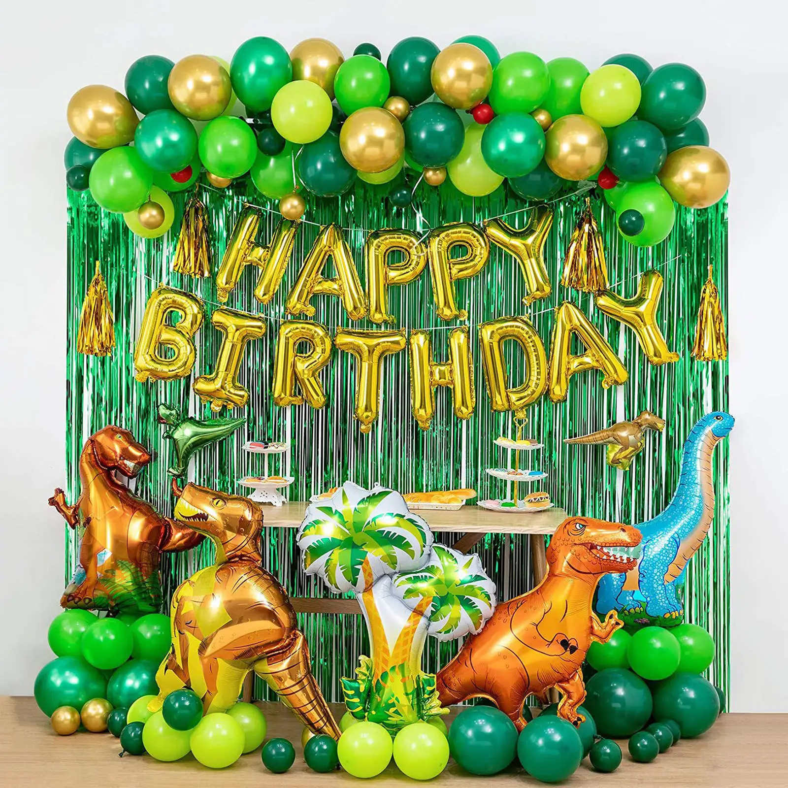 113pc Dinosaur Birthday Party Decoration Balloons Arch Garland Kit Happy Birthday Balloons foil Curtains dino Themed Party Favor
