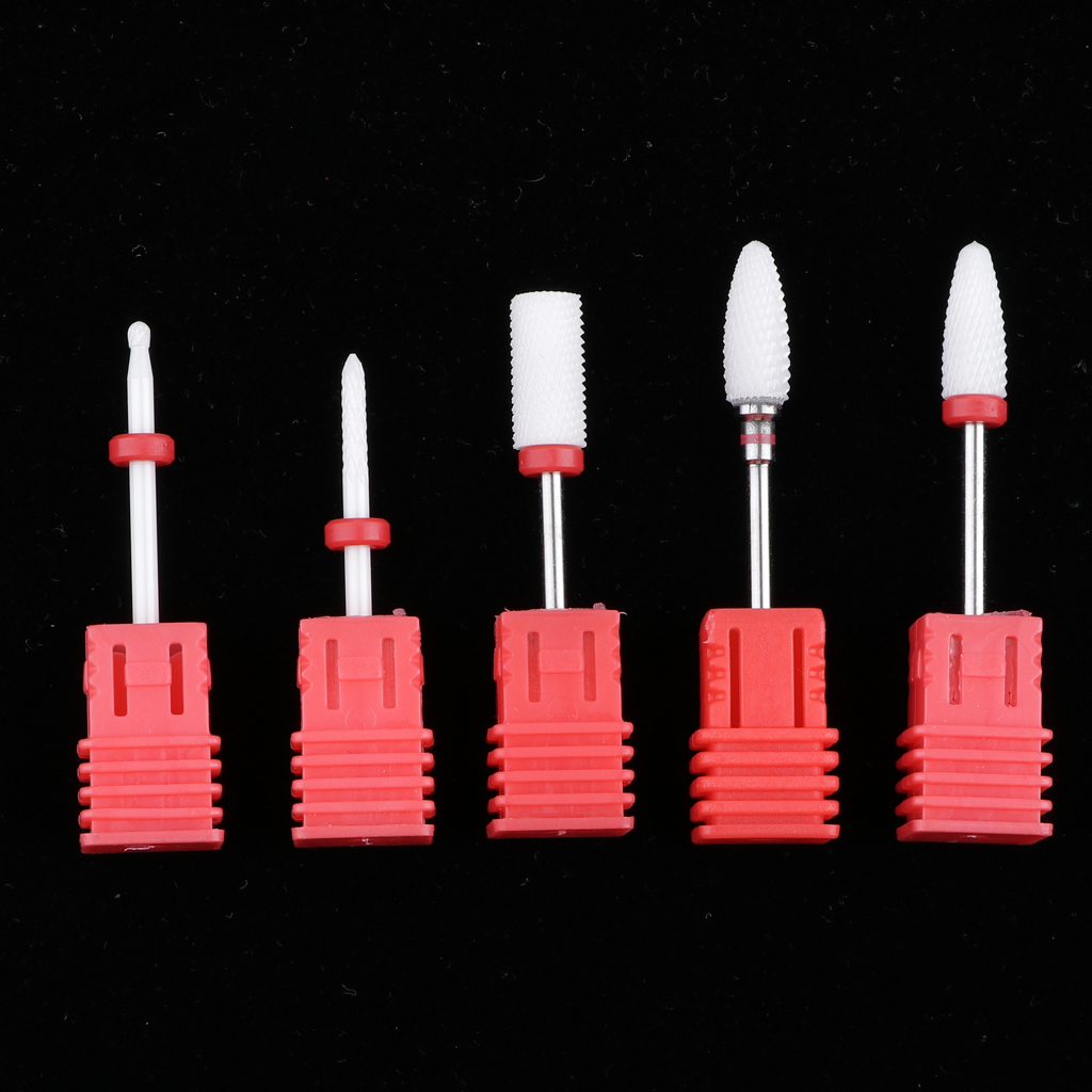 5pcs Ceramic Nail Drill Bits Set, Manicure Pedicure Grinding Head 3/32 inch