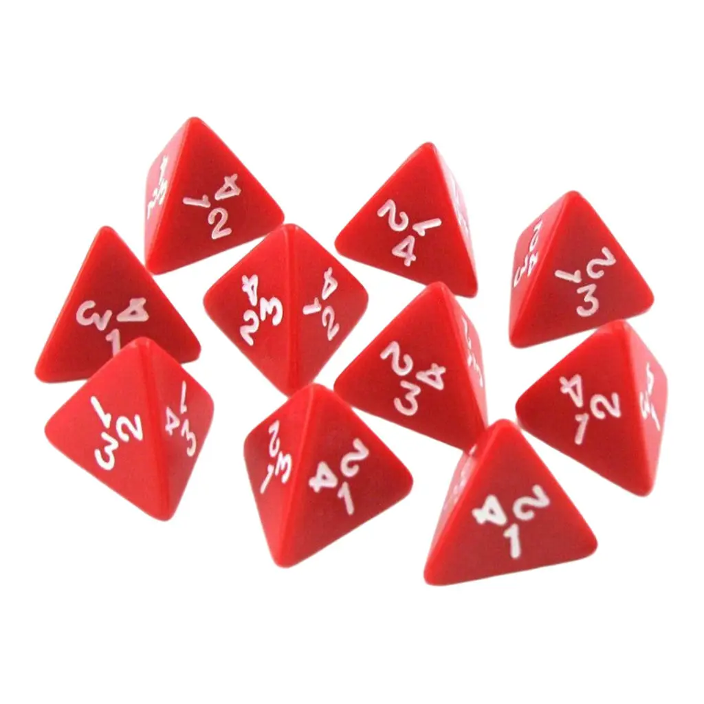 10 Pack Fun D4 4 Sided Digital Dice Game for RPG MTG Math Teaching Gambling Supplies Role Play Party Props, Red