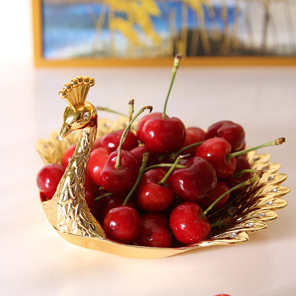 Golden Peacock Shape Fruit Plate Earrings Display Dish Dessert Serving Tray