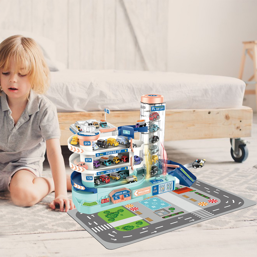 Kids 3 Floor City Car Park Garage Toy Race Car Ramp Track for Children
