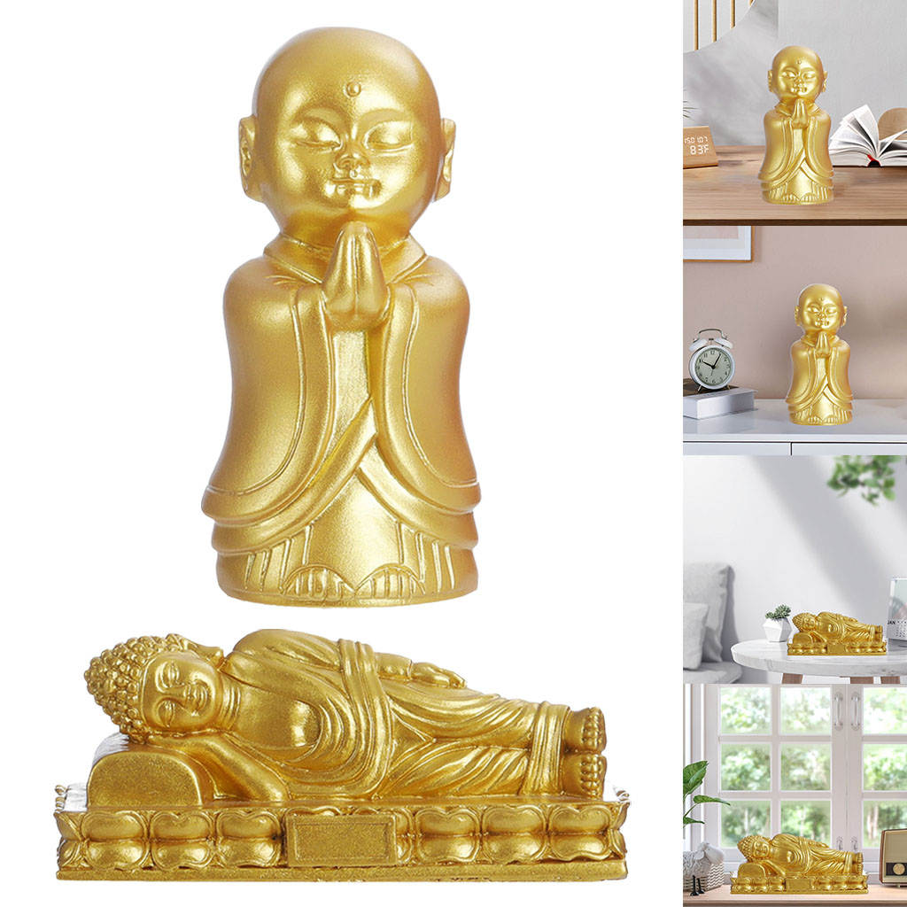 Fengshui Buddha Sculpture Ornament, Buddhism Statue Hand Made, Meditation Golden Resin for Home Decor Indoor Office