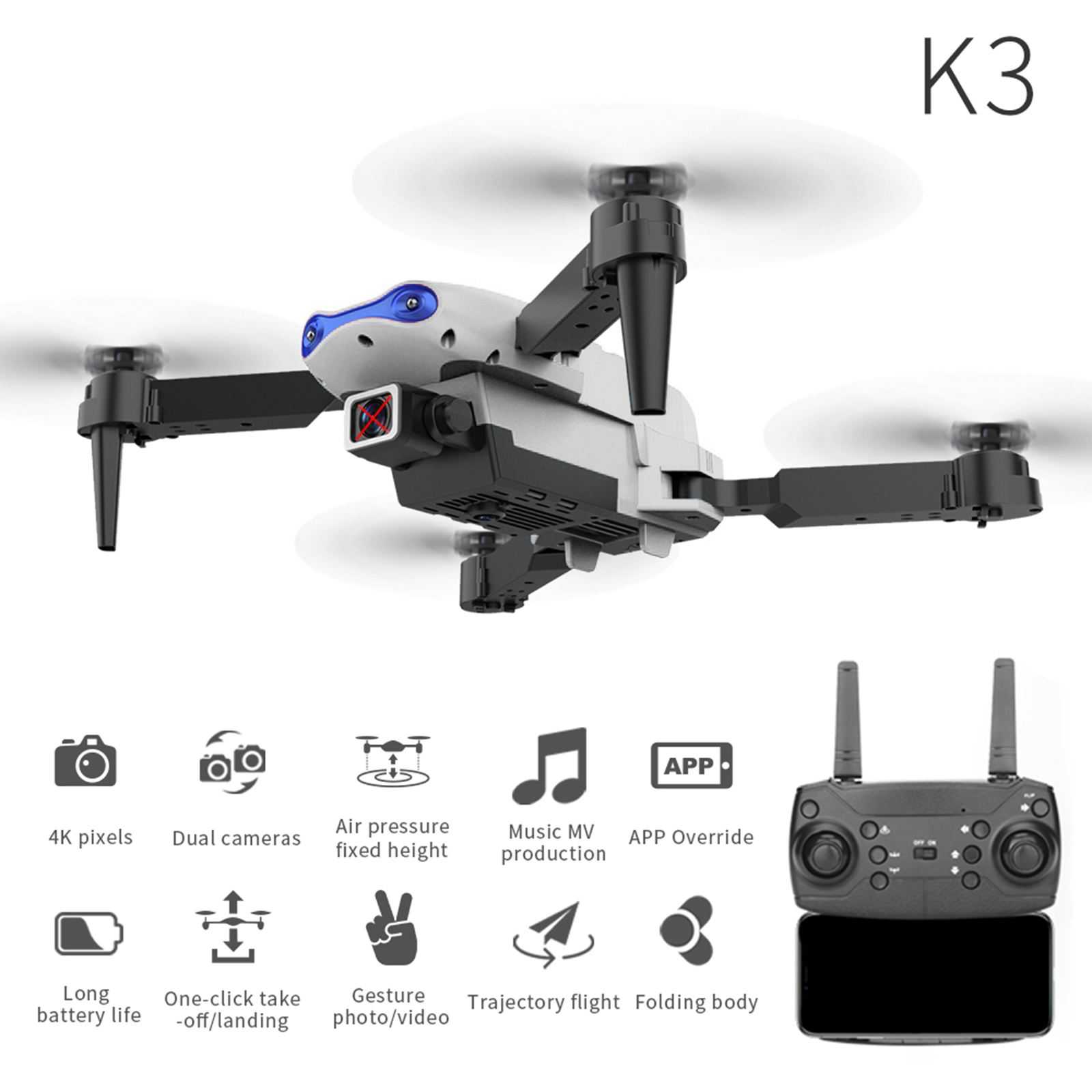 RC Drone 4K Wide Angle Selfie Camera WIFI FPV Drone Foldable RC Camera Drones 4K Home Game Drone Toy Hobby  for Kids 