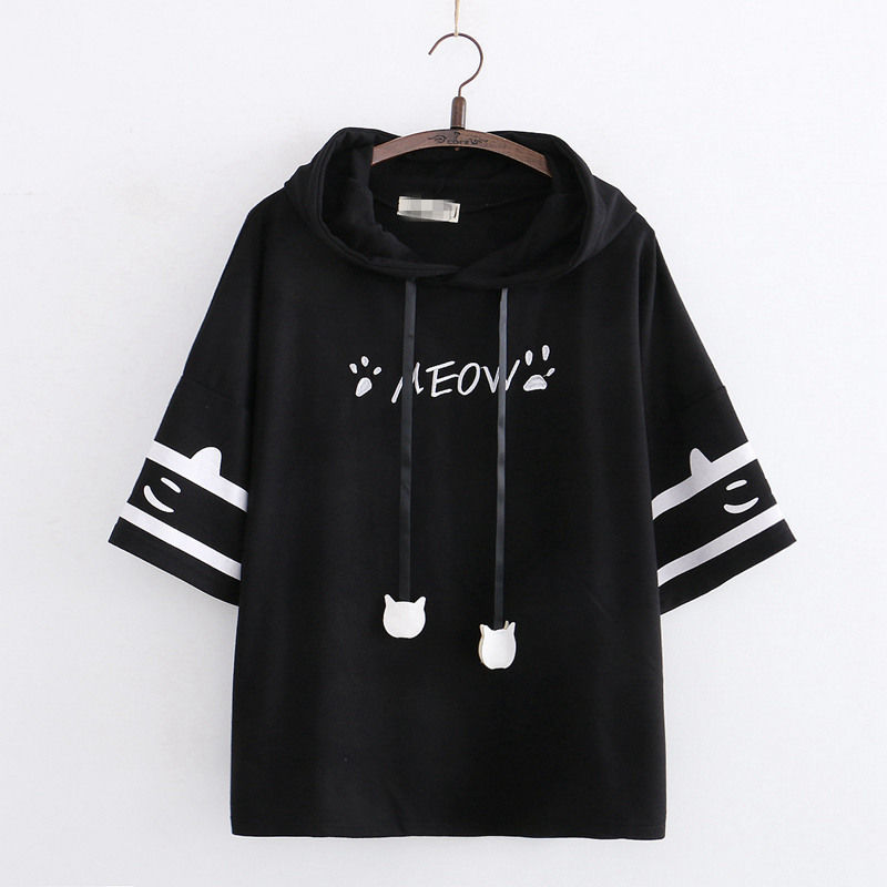 T-shirts Women Patchwork Loose Haruku All-match Short Sleeve Hooded Summer Cute Korean Version Stylish Student Tops799_voghion.com