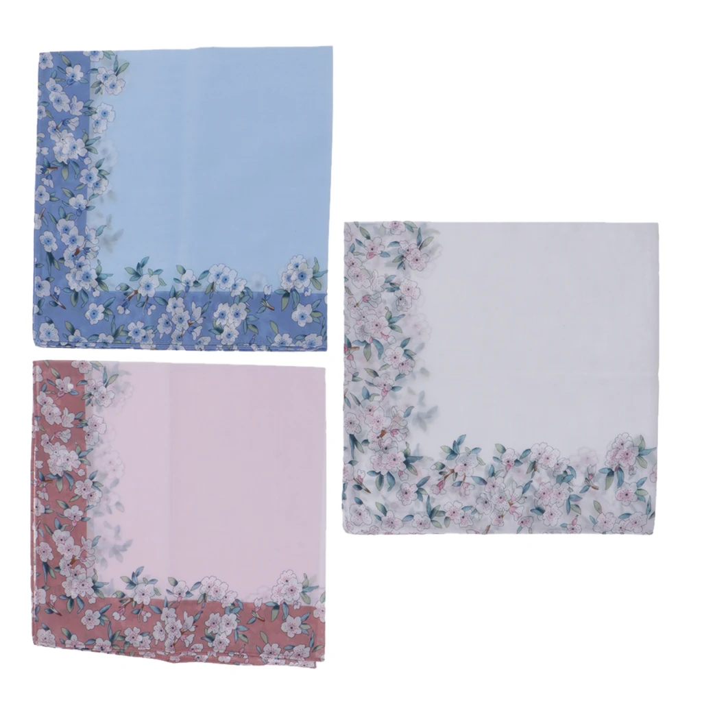 3pcs Handkerchiefs Classic Girls Floral Printed Hanky Kerchiefs Party Hankie