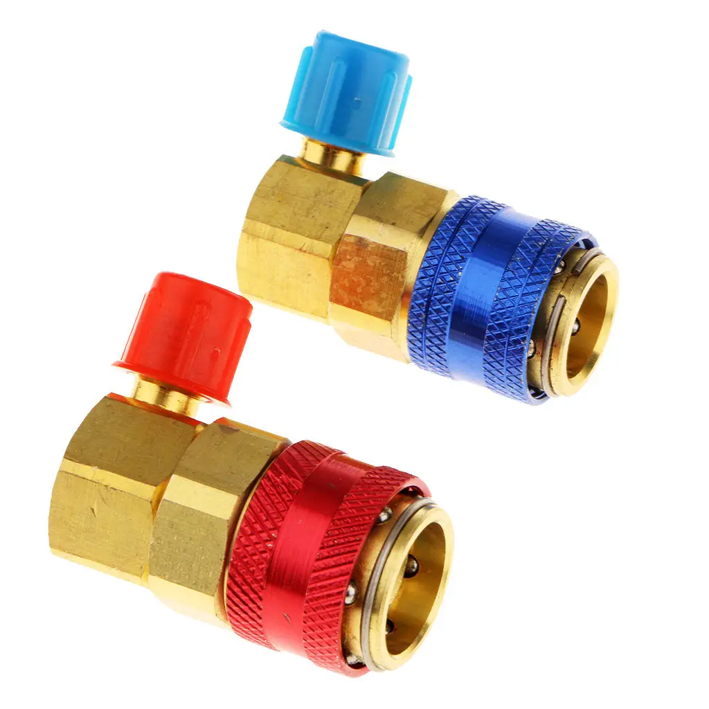 Pair HVAC 1/4 R134a Hi Low Air Condition Quick Connectors Adaptors Coupler Kit for Auto Cars Replacement