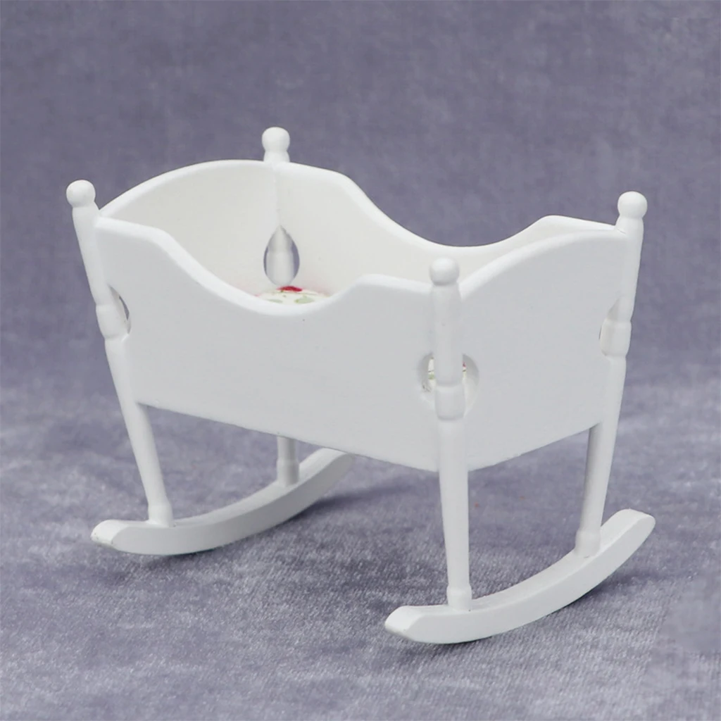1/12 Dollhouse Bassinet White Wooden Cradle Simulation Model Living Room Furniture Supplies Scenery Decoration