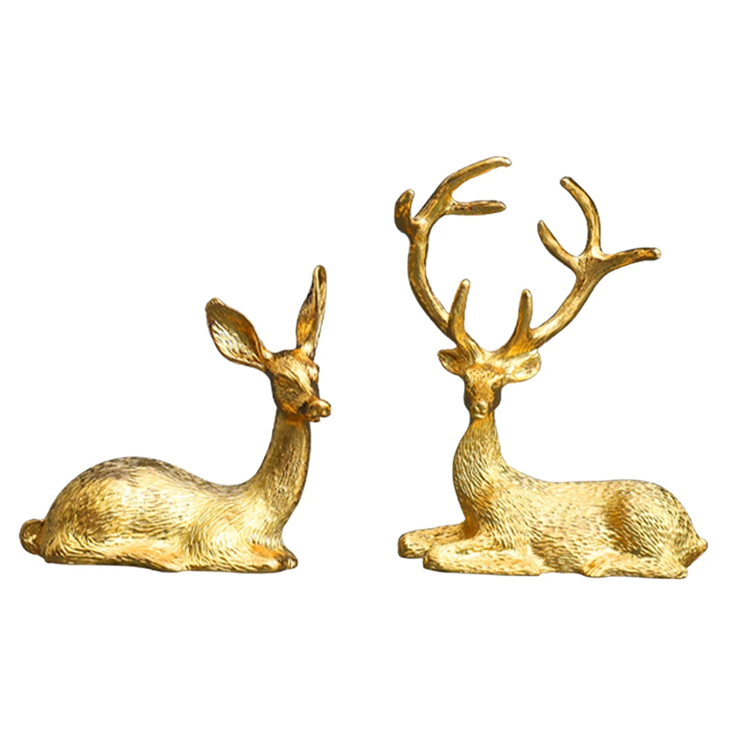 2x Reindeer Statue Modern Animal Deer Lover Sculpture Bookcase Figurine