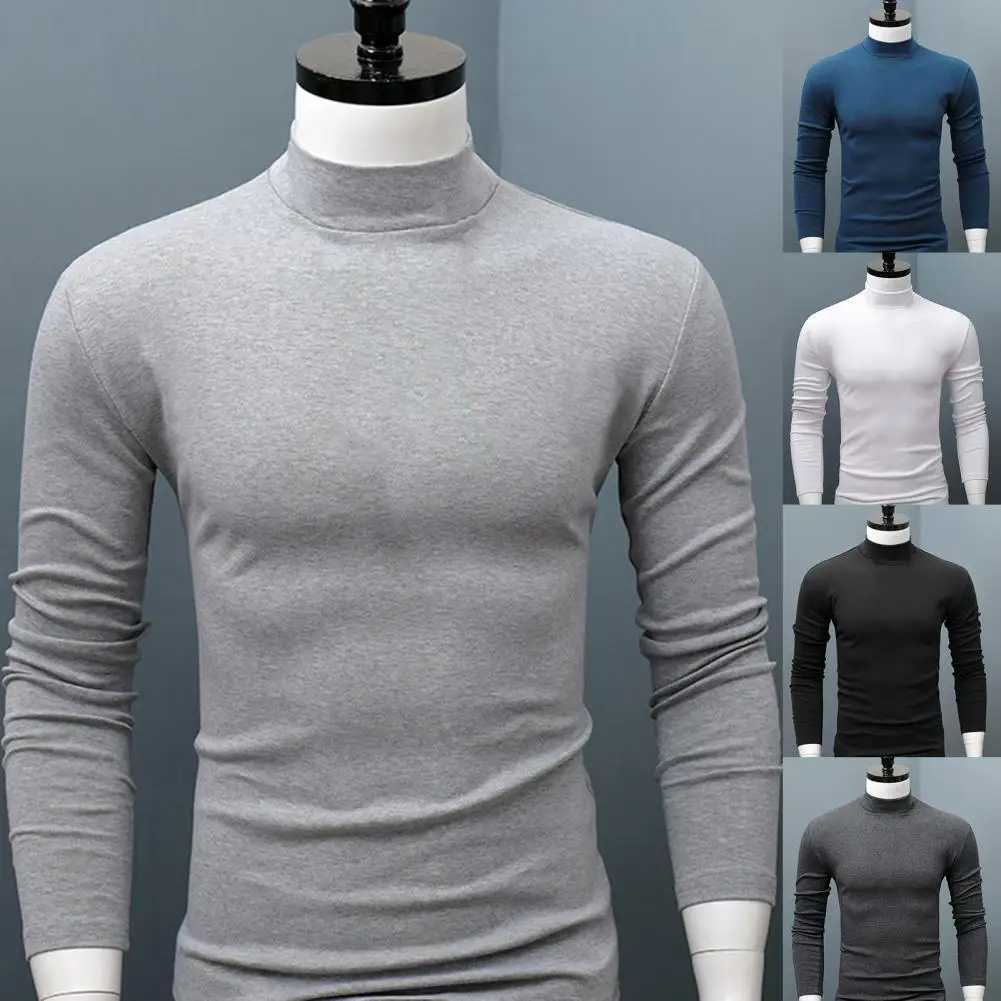 mens knitted jumper Men Shirt Sweater Solid Color Half High Collar Casual Slim Long Sleeve Keep Warm Tight Shirt Male for Men Clothes Inner Wear 2Xl v neck sweater men