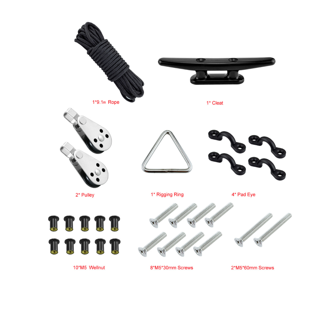 Canoe   Anchor   Trolley   Kit   Kayak   System   Pulley   w /  30ft   Rope  