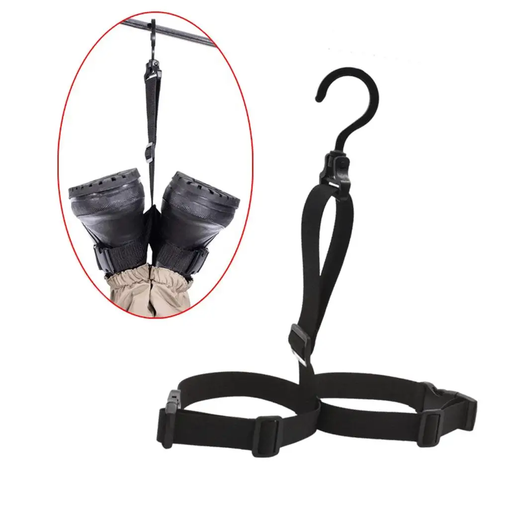 Boot Hanger Fishing Waders Hangers Adjustable Strap Wader Holder with Hook Black for Storage Drying Children Boots All Waders