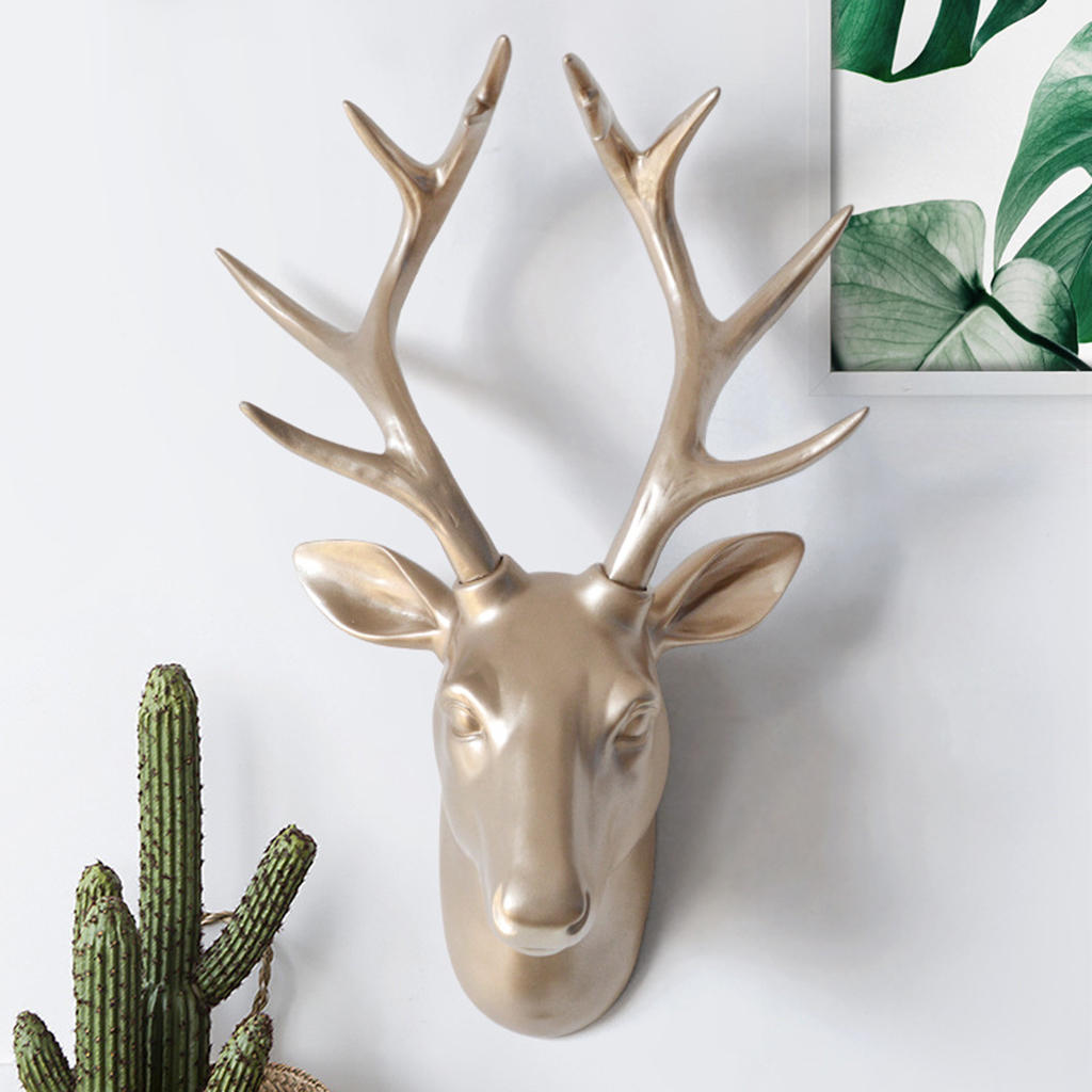 Geometric Deer Head Statue Faux Antler Resin Sculpture Wall Mount for Cabinet Home Decor
