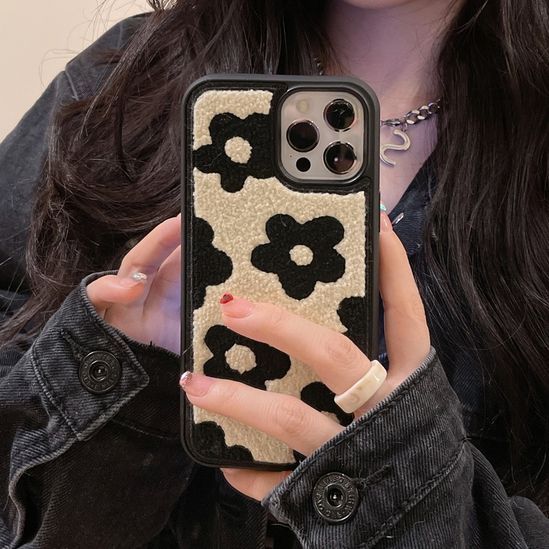 best iphone 13 pro max case Korean Retro Fuzzy Plush Flowers Pattern Phone Case For iPhone 11 12 13 Pro Xs Max X XR 7 8 Plus SE Winter Soft Shockproof Cover iphone 13 pro max case leather