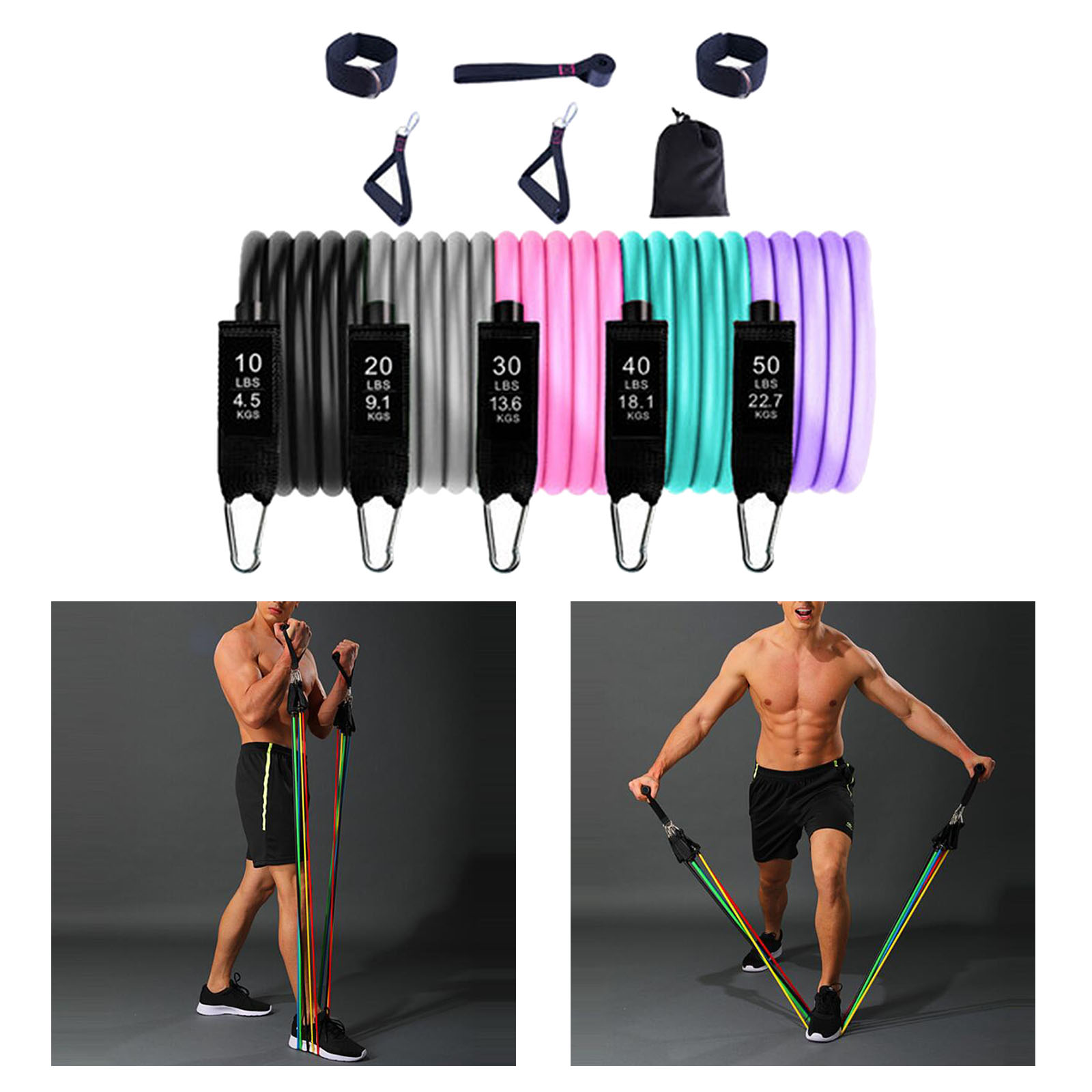 11Pcs Workout Exercise Resistance Bands Pilates Home Gym Yoga for Men Women