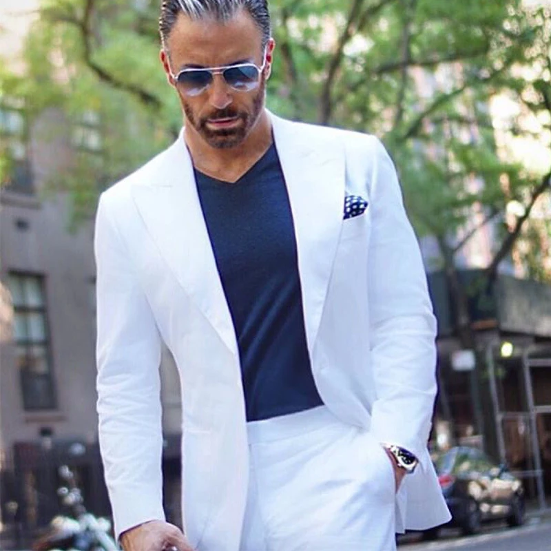 White Casual Suits For Mens 2 Piece Custom Wedding Groom Tuxedo 2021 Male  Fashion Costume Jacket With Pants New - Suits - AliExpress