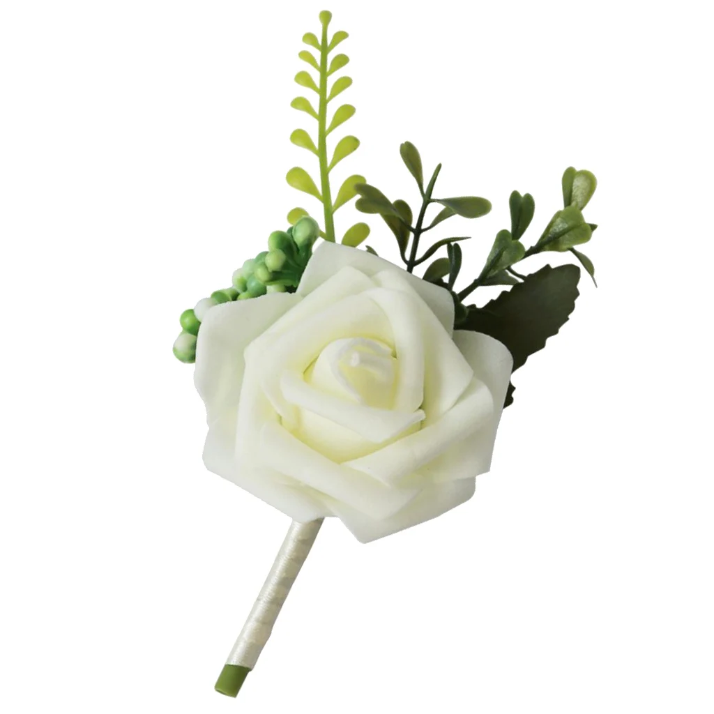 Wedding Boutonniere Artificial PE Rose Flower Corsages for Bride