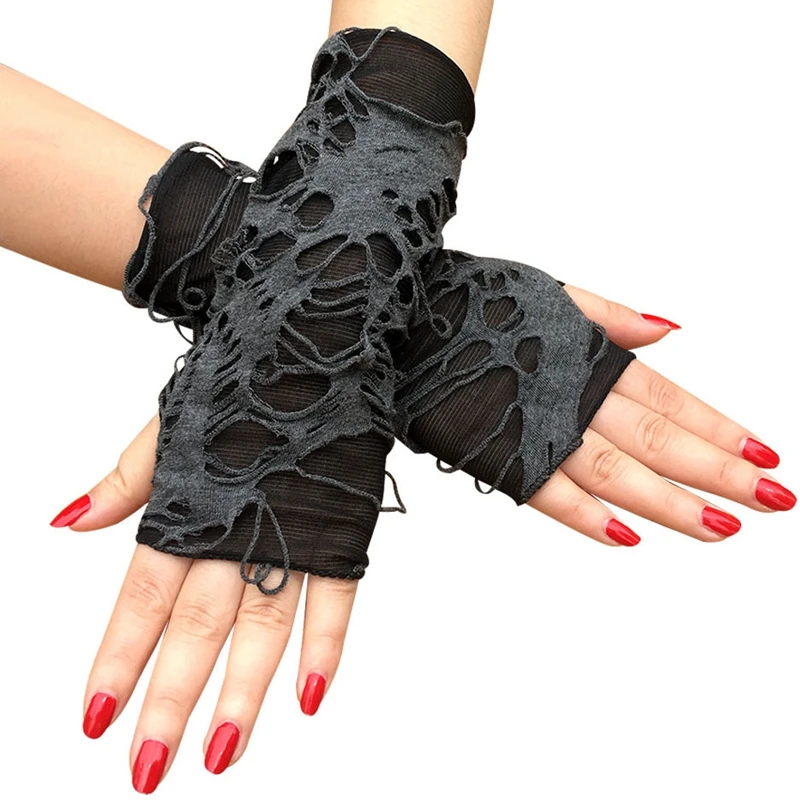 Unisex Sexy Gothic Black Fingerless Long Glove For Women Men Halloween Gloves Mittens Clubwear Dance Cosplay Costume black leather driving gloves