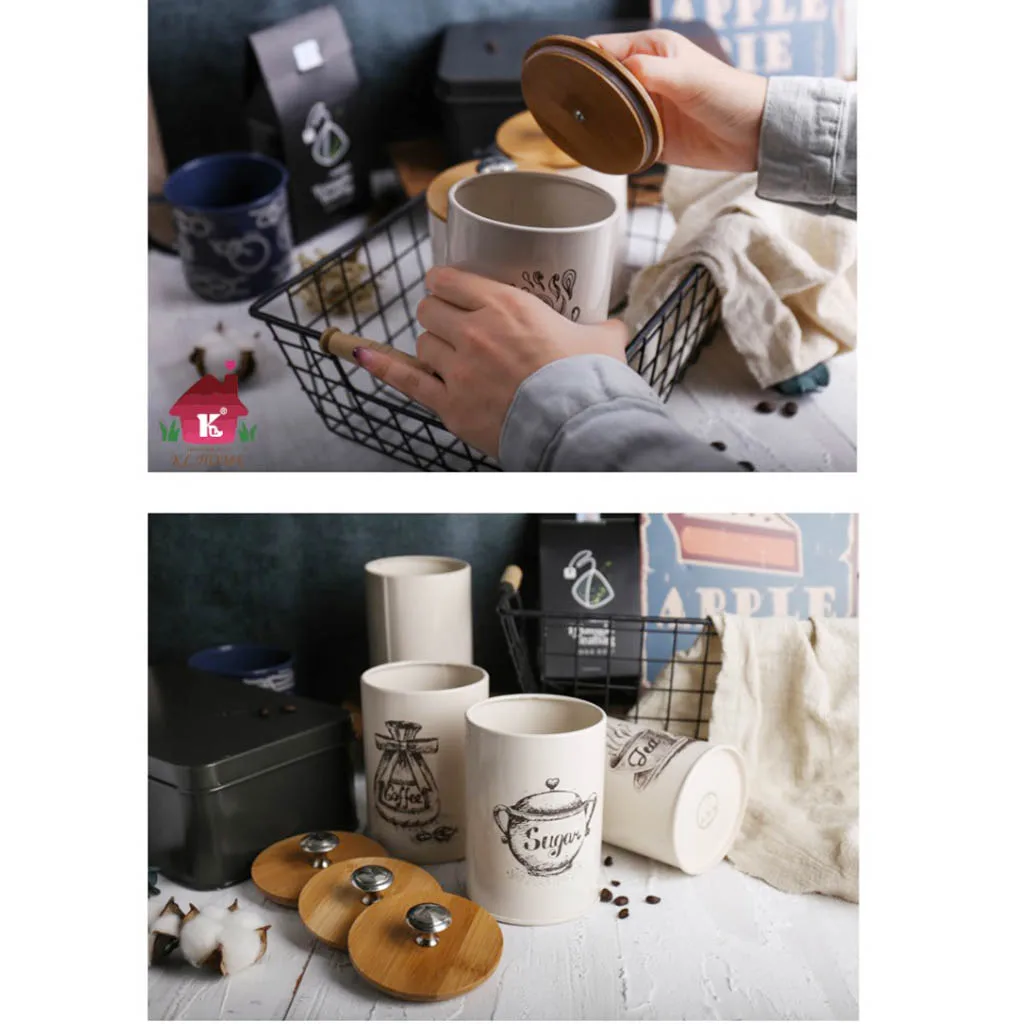 3x Vintage Style Tea Coffee Sugar Canisters Kitchen Tin Storage Jars