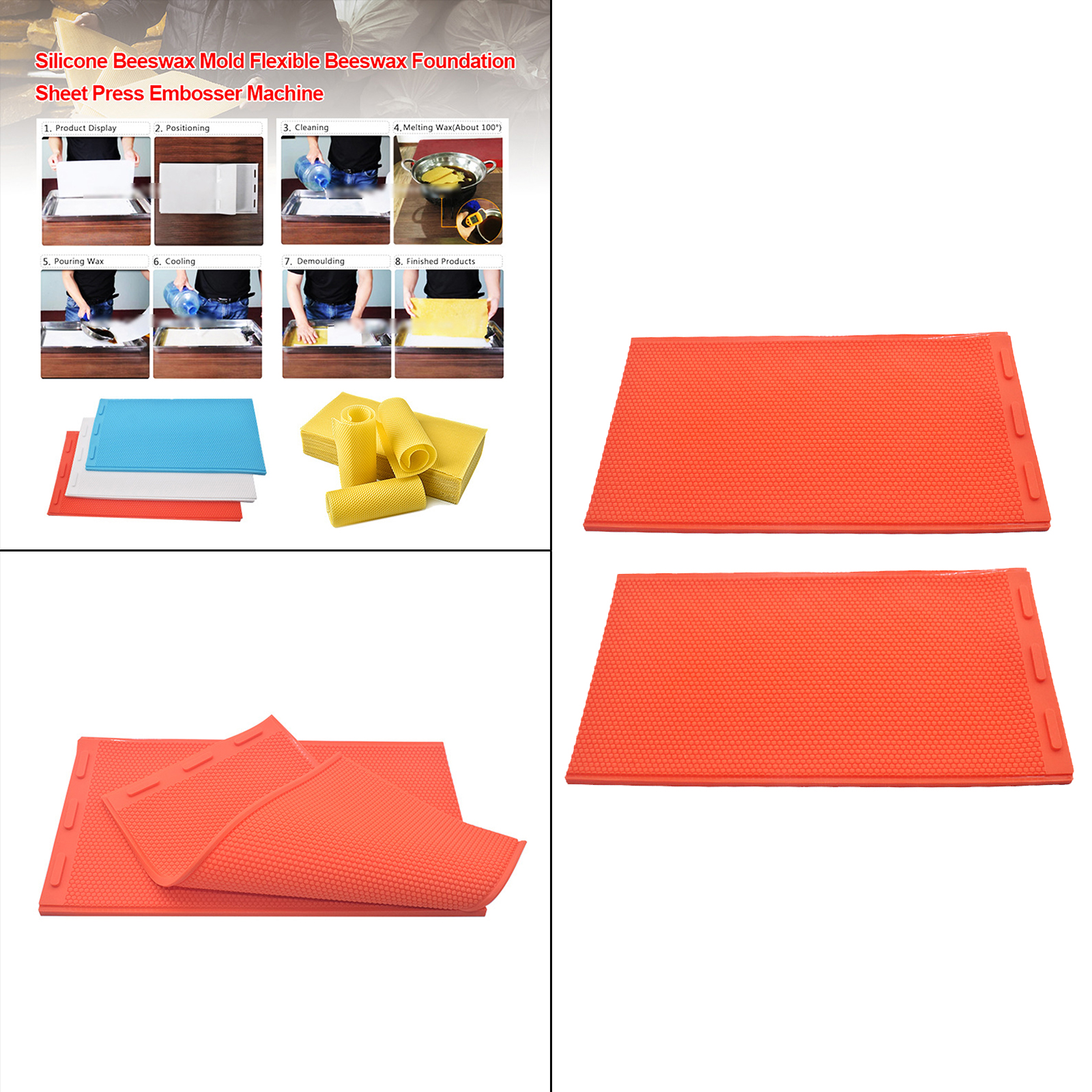 Set of 2 Beeswax Foundation Rubber Honeycomb Supplies Flexible Convenient Wax Coated for Beekeepers Beehives 34x23cm