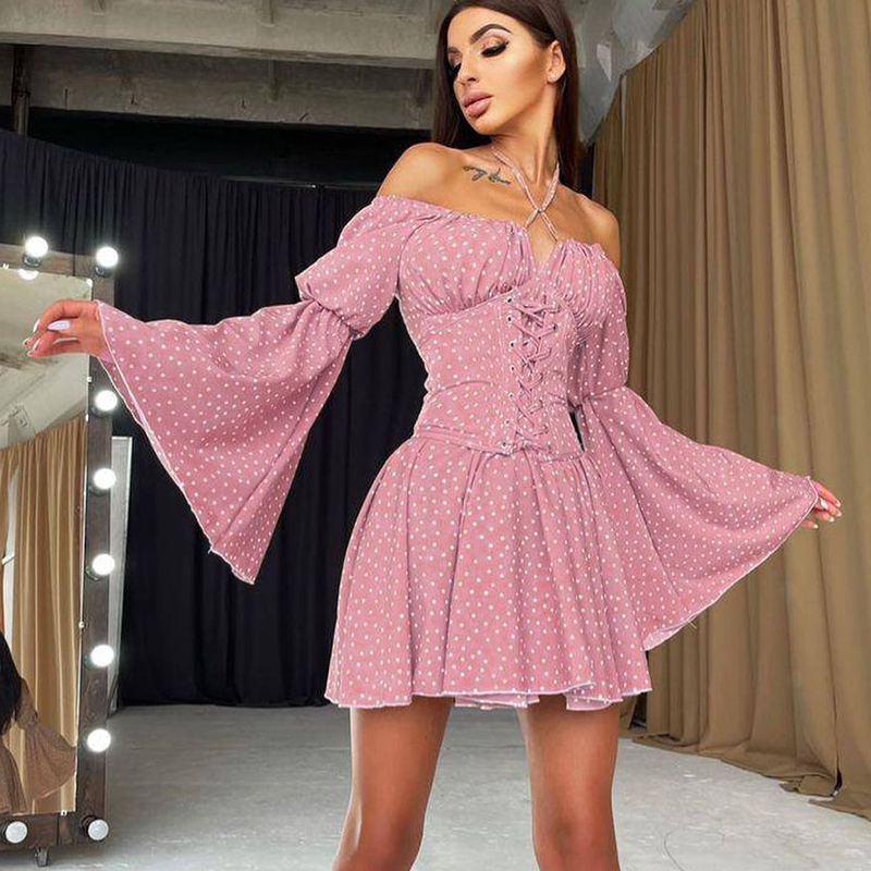 Waliicorners Vintage Dress Polka Dot Flare Sleeve Pleated Dresses Bohemian Dress Long Sleeve Tie Up Corset 8 Hf05cd0f06bfc405d880b0e64d125a565R