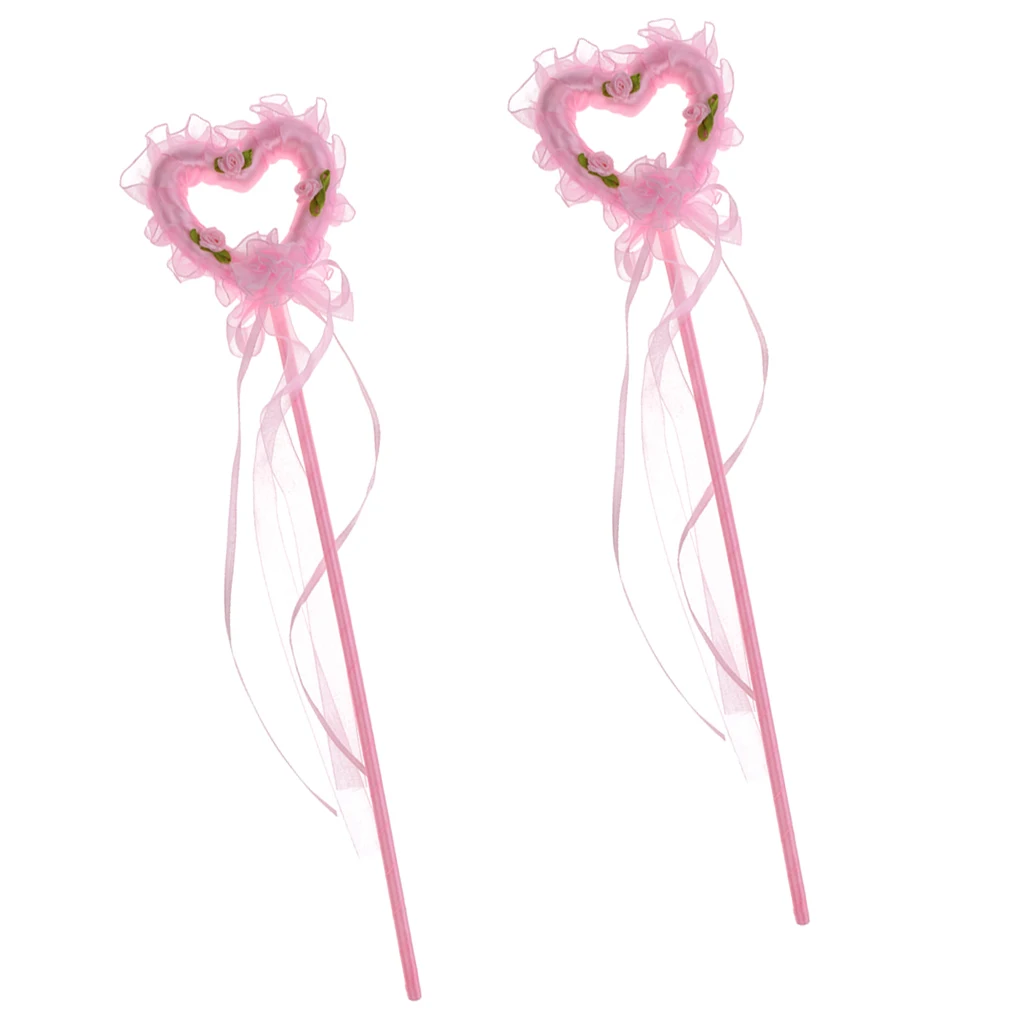 2pcs Fancy Dress Props Fairy Princess Pink Heart Magic Wand For Girls Kids