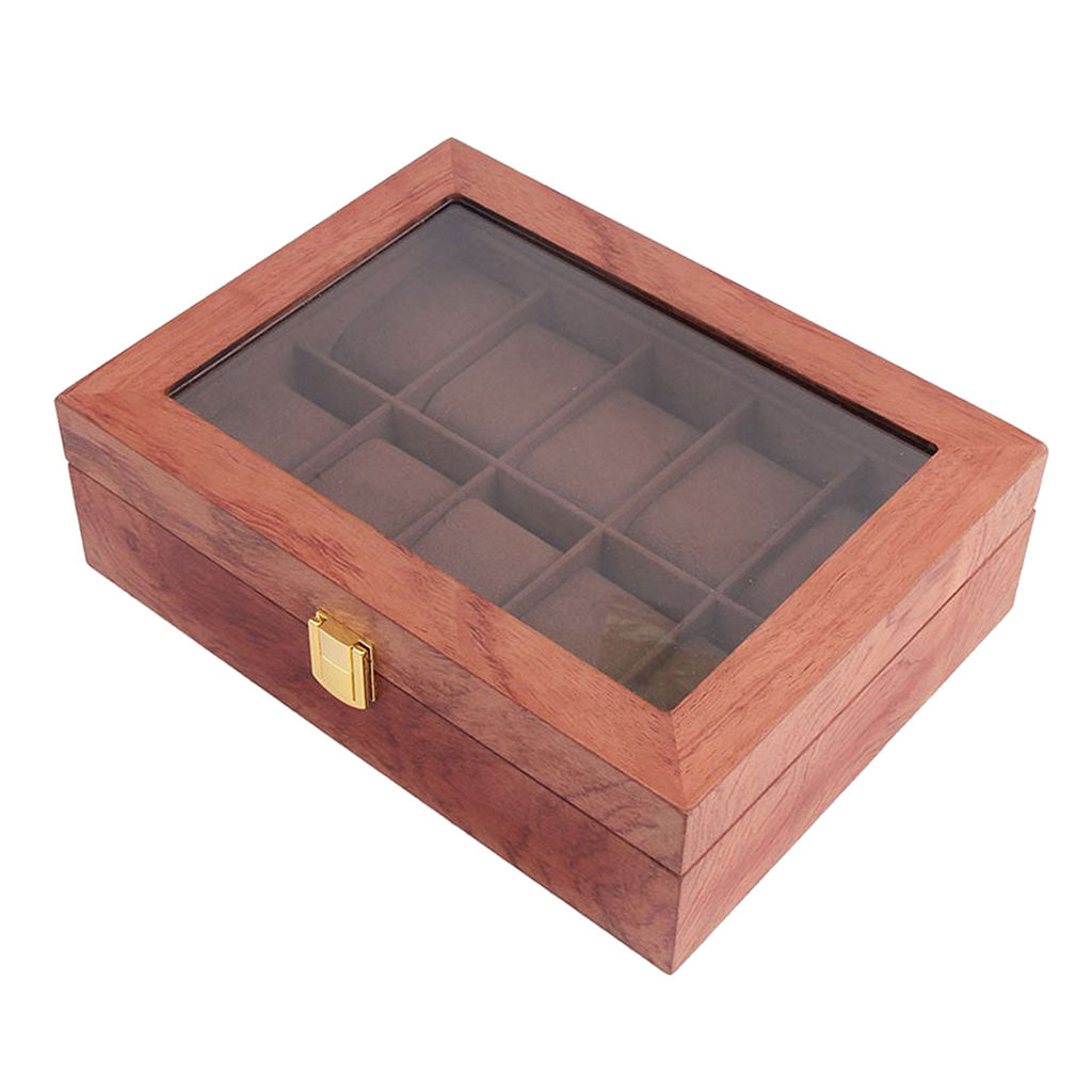 10 Slots Wood Watch Box for Men - Luxury Wooden Watches Display Case, Jewelry Storage, Large Holder with Metal Buckle
