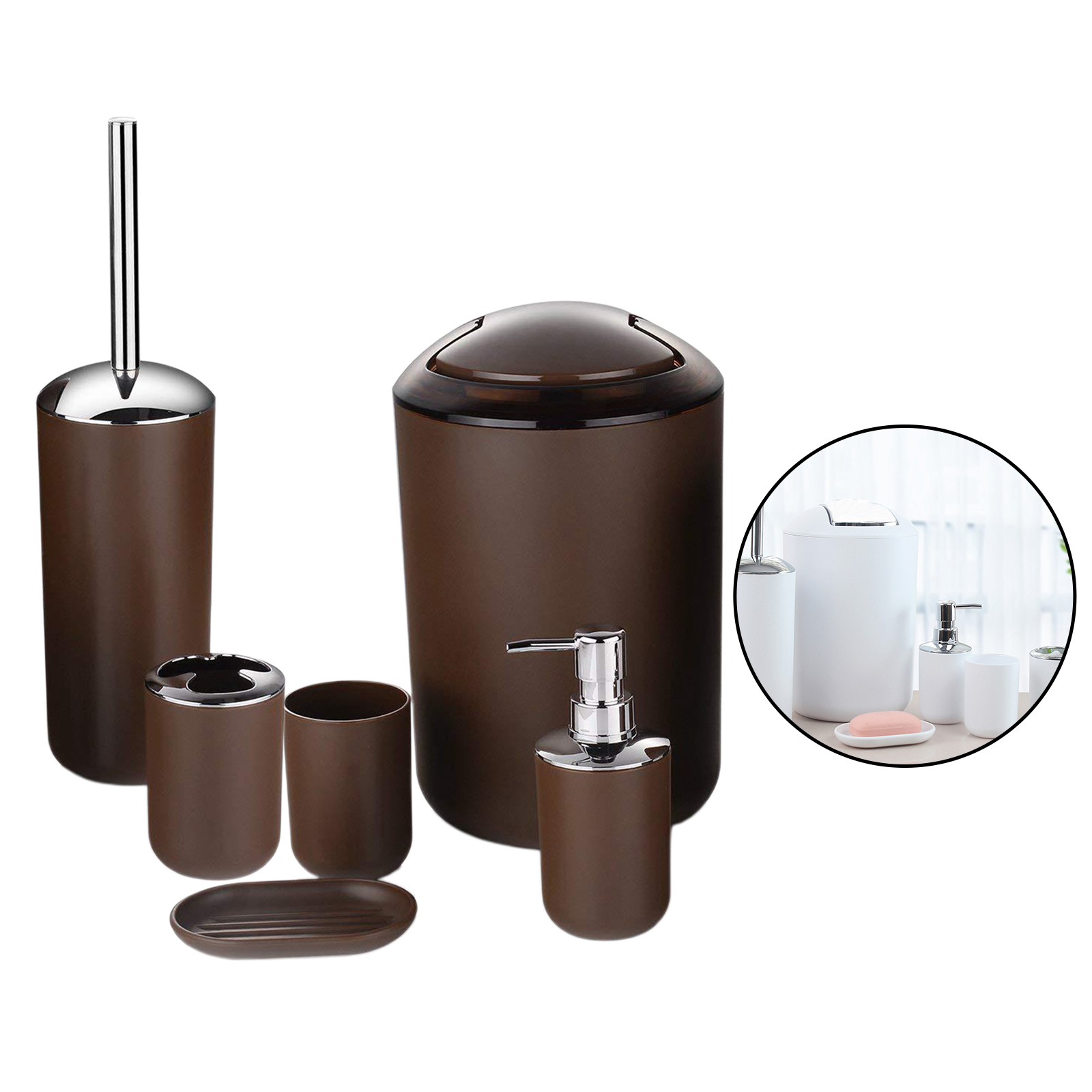 Bathroom Accessories Set,6 Pcs Gift Set Toothbrush Holder,Toothbrush Cup,Soap Dispenser,Soap Dish,Toilet Brush Holder,Trash Can