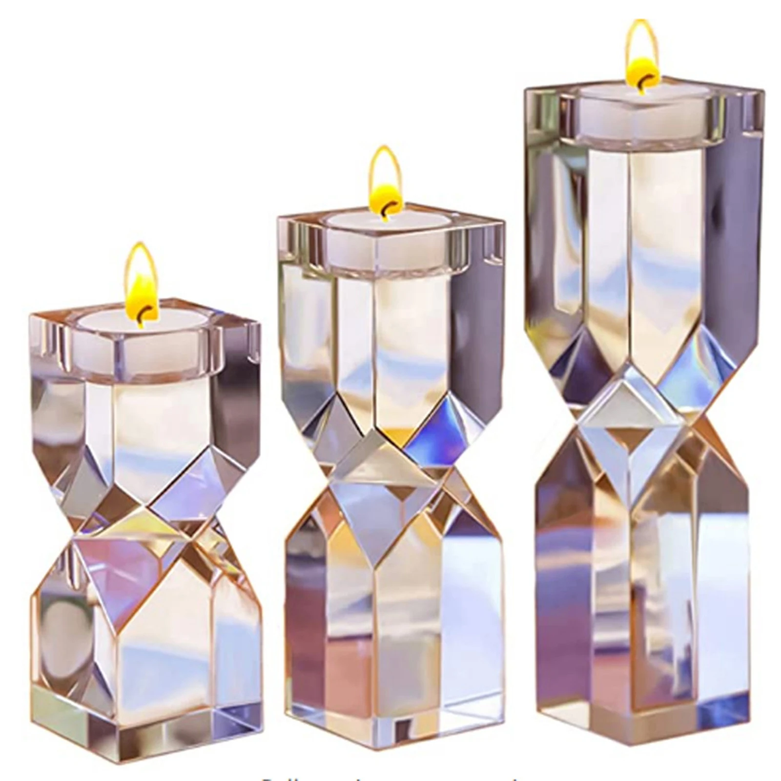 3X Crystal Vases Tea Light Candles Holder Glass Stand Home Wedding Party Decor U 